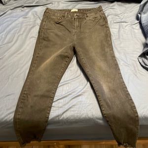 Good American Black High Rise Raw Hem Straight Leg Jeans